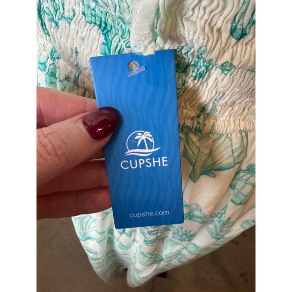 Cupshe Dress Women Medium White Blue Starfish Beach Seashell Midi NWT Boho - Picture 9 of 13